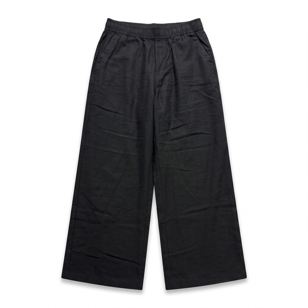 Old Navy M Black Womens High-Rise Wide Leg Pants Linen Blend Casual Coastal Boho